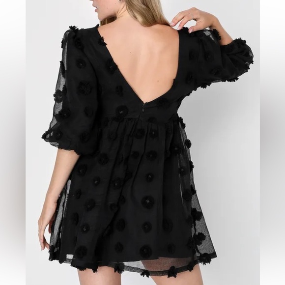 Lulus Aesthetic Darling Black Clip Dot Babydoll Mini Dress - Picture 5 of 12